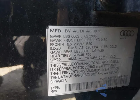 2017 Audi Q7 3.0T Premium from USA, damaged, VIN WA1LAAF76HD034379